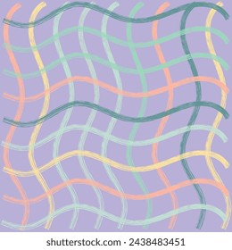 Vector hand drawn cute wavy checkered pattern. Doodle Plaid brush crayon simple texture. Crossing squiggle  lines. Abstract cute delicate pattern ideal for fabric