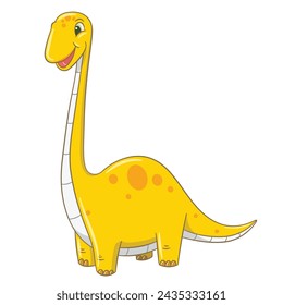 Vector of hand drawn cute yellow brontosaurus long neck dinosaur isolated on white background