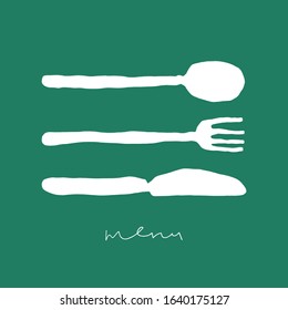 Vector Hand Drawn Cutlery Shapes. Fork, Spoon And Knife Naive Cafe Illustration  