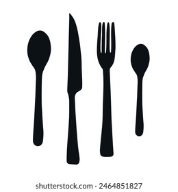 Vector hand drawn cutlery silhouette isolated on white background