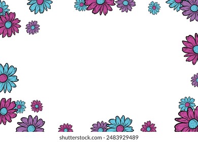 Vektorgrafik Handgezeichnete Daisy Flowers Kreativrahmen Vorlage Neon Farben Gravur Daisy Flowers Handgezeichnete Natur Konzept Design Vorlage Kreatives Design für Druckkarten Banner Web oder Social Media. 
