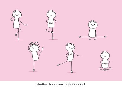 Vector hand drawn dancing stickman girl collection