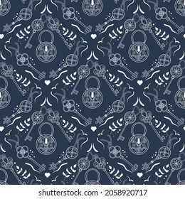 Bloqueo vintage oscuro dibujado a mano del vector y forma de diamante de las teclas de fondo de impresión sin problemas.