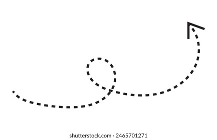 Vector hand drawn dashed arrow. Curved dotted arrow. Zigzag arrow stripes. Doodle, sketch style.  isolated on white background. Vector illustration. EPS 10