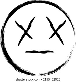 Vector  hand drawn dead emoji, ink brush dead emoticon icon on a white background