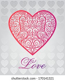 vector hand drawn decorated classic red heart card