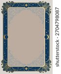 Vector hand drawn decorative a4 frame with lilies, moon and stars
