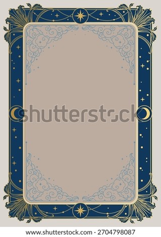 Vector hand drawn decorative a4 frame with lilies, moon and stars