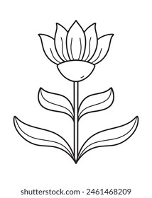 vector hand drawn decorative stylized black and white flowers. Doodle style, graphic illustration. Ornamental cute line drawing. Series of doodle, cartoon, sketch illustrations. Simple coloring