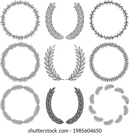Vektorhandgezeichnete dekorative Kränze einzeln auf Hintergrund. Rundrahmen mit Blumen. Handskizzierte Blumen-Design-Elemente. Vintage-Rahmen-Set. 