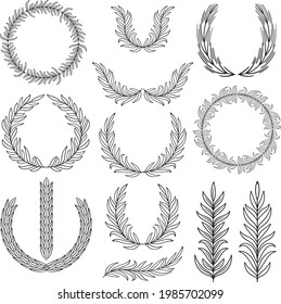 Vektorhandgezeichnete dekorative Kränze einzeln auf Hintergrund. Rundrahmen mit Blumen. Handskizzierte Blumen-Design-Elemente. Vintage-Rahmen-Set. Vektorgrafik.
