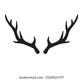 Vector hand drawn deer horns silhouette isolated on white background