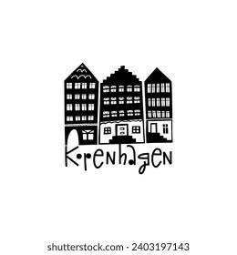 Vector Hand Drawn Denmark Label. Travel Skandinavian Illustration. Hand Writen Lettering Illustration. Danish Symbol Logo