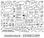 Vector hand drawn desing elements set. Thin arrows and simple line drawings collection isolated on white background.