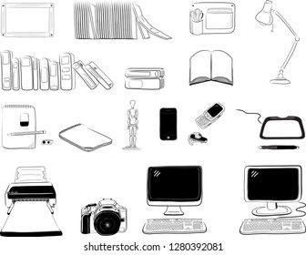 Vector hand drawn desk icons