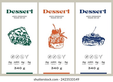 Vector hand drawn dessert packaging label design template set for cafe or restaurant
