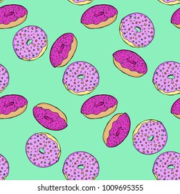 Vector hand drawn desserts seamless pattern. Sweet food trendy background for textile, wallpapers, surface design. Restaurant and cafe illustration.