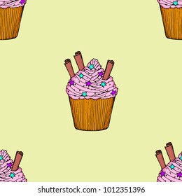 Vector hand drawn desserts seamless pattern. Sweet food trendy background for textile, wallpapers, surface design. Restaurant and cafe illustration.