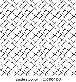 Vector hand drawn diagonal scribbled grunge lines in criss cross design. Seamless texture weave pattern background. Abstract black and white geometric grid repeat. Hatchwork all over print