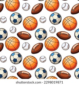 Vector hand drawn different sports balls, seamless pattern