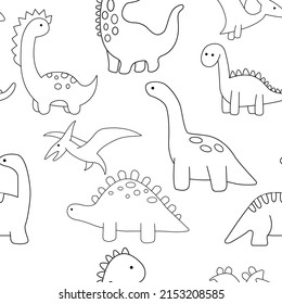 Vector hand drawn dino. Cute dinosaurs. Coloring book for children and adults. Seamless pattern.