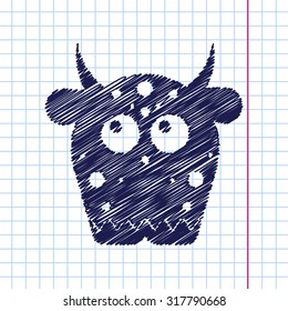 Vector hand drawn dinosaur monster icon on copybook 