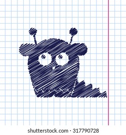 Vector hand drawn dinosaur monster icon on copybook 