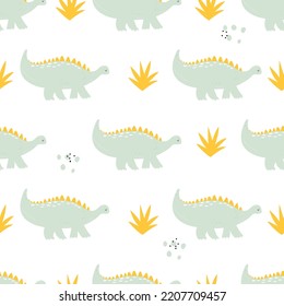 Vector hand drawn dinosaurs. Seamless pattern. Children's wallpaper. Cute dino.