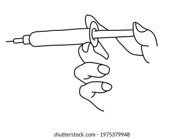 Vector hand drawn doctor holding a medical syringe