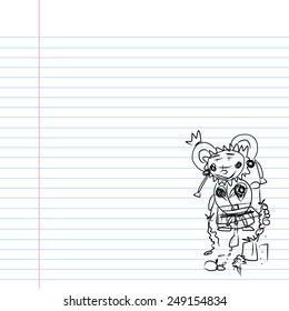 vector hand drawn doll cartoon on a paper 