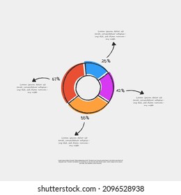 Vector hand drawn donut chart with doodle or sketch style in four 4 color red, blue orange and purple suit for business pr finance chart graph or for education purpose