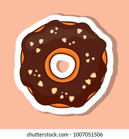 Vector hand drawn donut with chocolate topping 