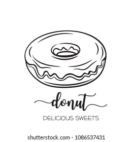 Vector hand drawn donut icon in retro style for menu cafe. Illustration dessert and confectionery.