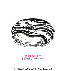 Vector hand drawn donut Illustration. Sketch vintage style. Design template. Retro background. 