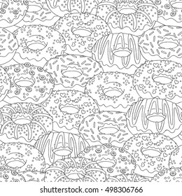 Vector hand drawn donuts illustration for adult coloring book. Freehand sketch for adult anti stress coloring book page with doodle and zentangle elements.