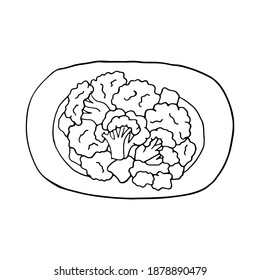 Vektor handgezeichnet doodle aloo gobi. Indische Küche. Design-Skizze für Speisekarte, Restaurant, Label und Verpackung. Illustration auf weißem Hintergrund.