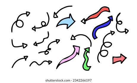 vector of hand drawn doodle arrows collection. 