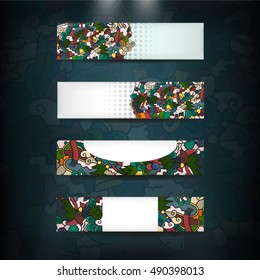 Vector hand drawn doodle art template of happy new year and christmas for cover design, business card, letterhead, brochure and flyer. Realistic corporate identity brand mock up in cartoon design.