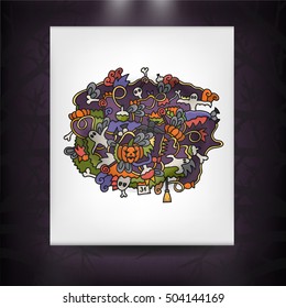 Vector hand drawn doodle art template of Halloween for cover design, business card, envelope, letterhead, brochure and book. Realistic corporate identity brand poster in cartoon design.