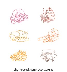 Vector hand drawn doodle bakery elements in piles isolated on white background