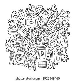 Vector hand drawn doodle big set of ice cream