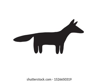 Vector hand drawn doodle black fox silhouette isolated on white background