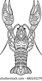 Vector hand drawn doodle cancer illstration. Ornate zentangle crawfish drawing for coloring book