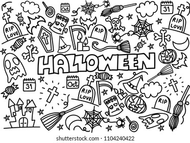 vector hand drawn Doodle cartoon collection set of icon and symbols about the Halloween day,isolated background
