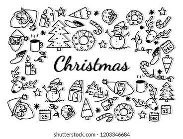 vector hand drawn Doodle cartoon collection set of icon and symbols about the christmas,isolated background