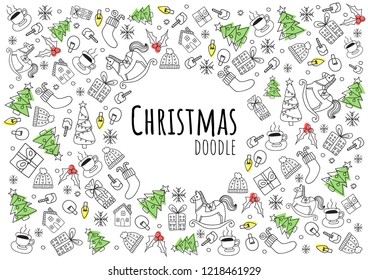 vector hand drawn Doodle cartoon collection set of icon and symbols about the Christmas ,isolated background