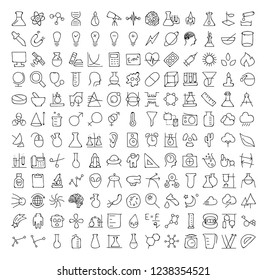 Vector hand drawn doodle cartoon set of Science theme items, objects and symbols