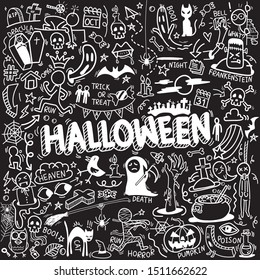 vector of hand drawn doodle cartoon set of objects and symbols on the Halloween theme