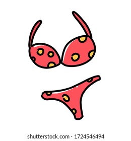 Doodle dibujado a mano del vector dibujos animados traje de baño femenino rojo bikini aislado de fondo blanco
