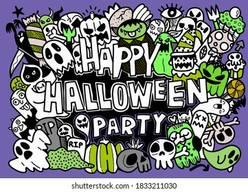 vector hand drawn Doodle cartoon collection set of funny icon about the Halloween day